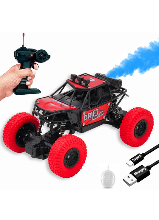 Gooyo GY-45 Rechargeable Remote Control Rock Crawler Car with Smoke | Monster Truck with Spray for Kids | RC Car 4x4 Off-Road Big Car Toy | High Speed | Red Color | in-Built Battery | Gift Box Pack