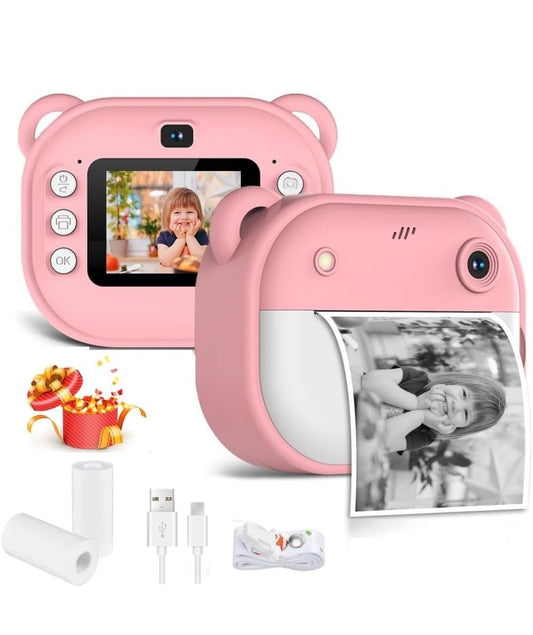 Kids Instant Print Camera – Mini Digital HD Photo & Video Camcorder with Games | Fun Learning Toy for Boys & Girls Ages 4-18 | Includes 2 Print Rolls – Ideal Gift for Kids ( Pink )